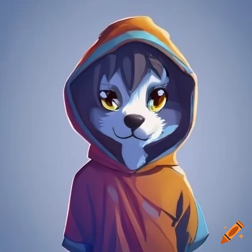 An anthropomorphic dog character with a hoodie in a kemono srt stylr on ...
