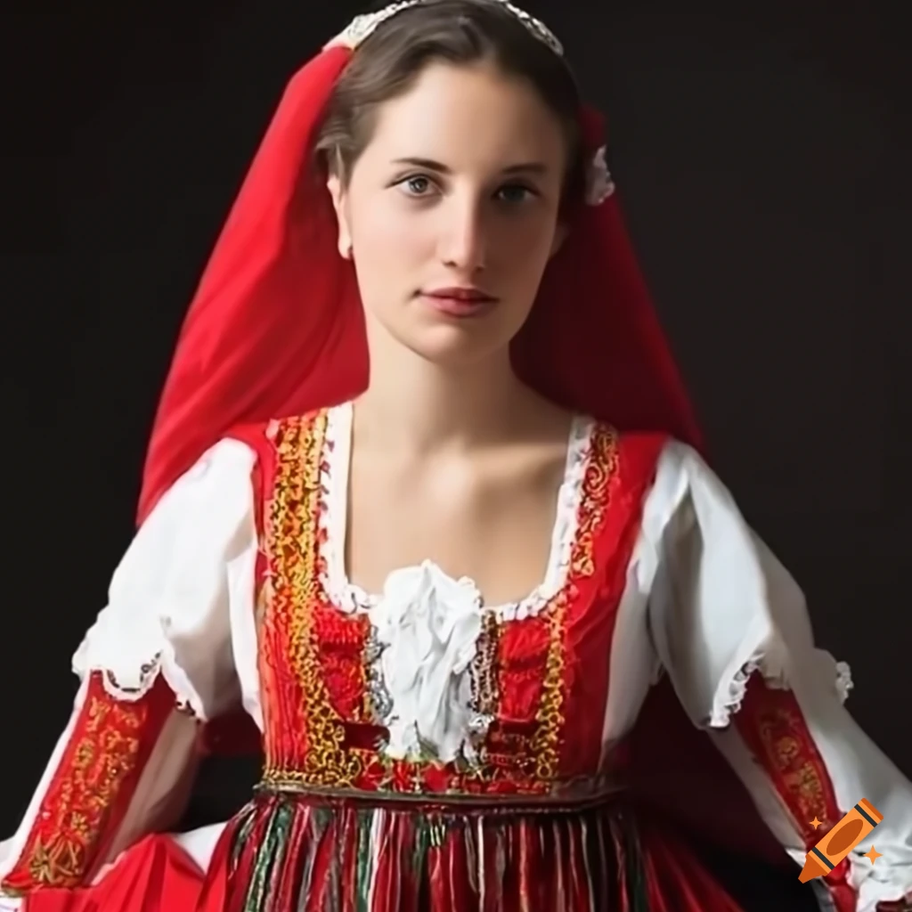 A young woman wearing traditional italian clothing on Craiyon