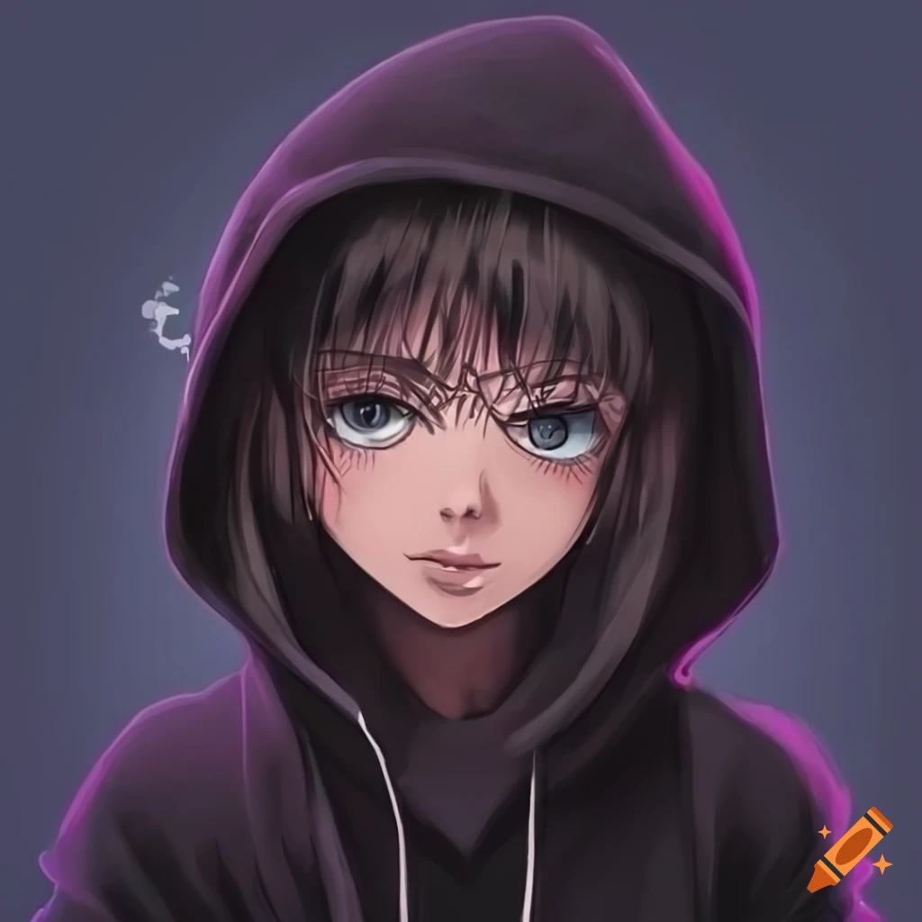 Doomer girl wearing a black hoodie