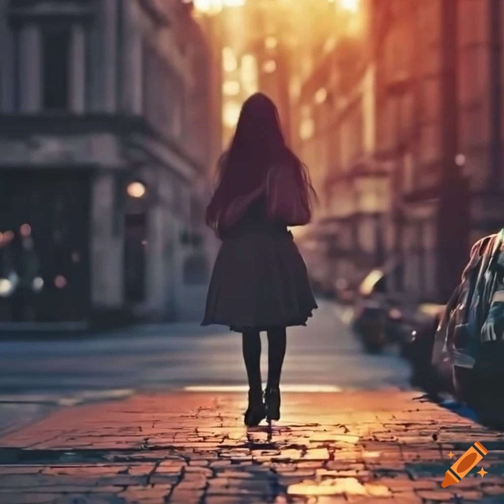 girl walking alone in city