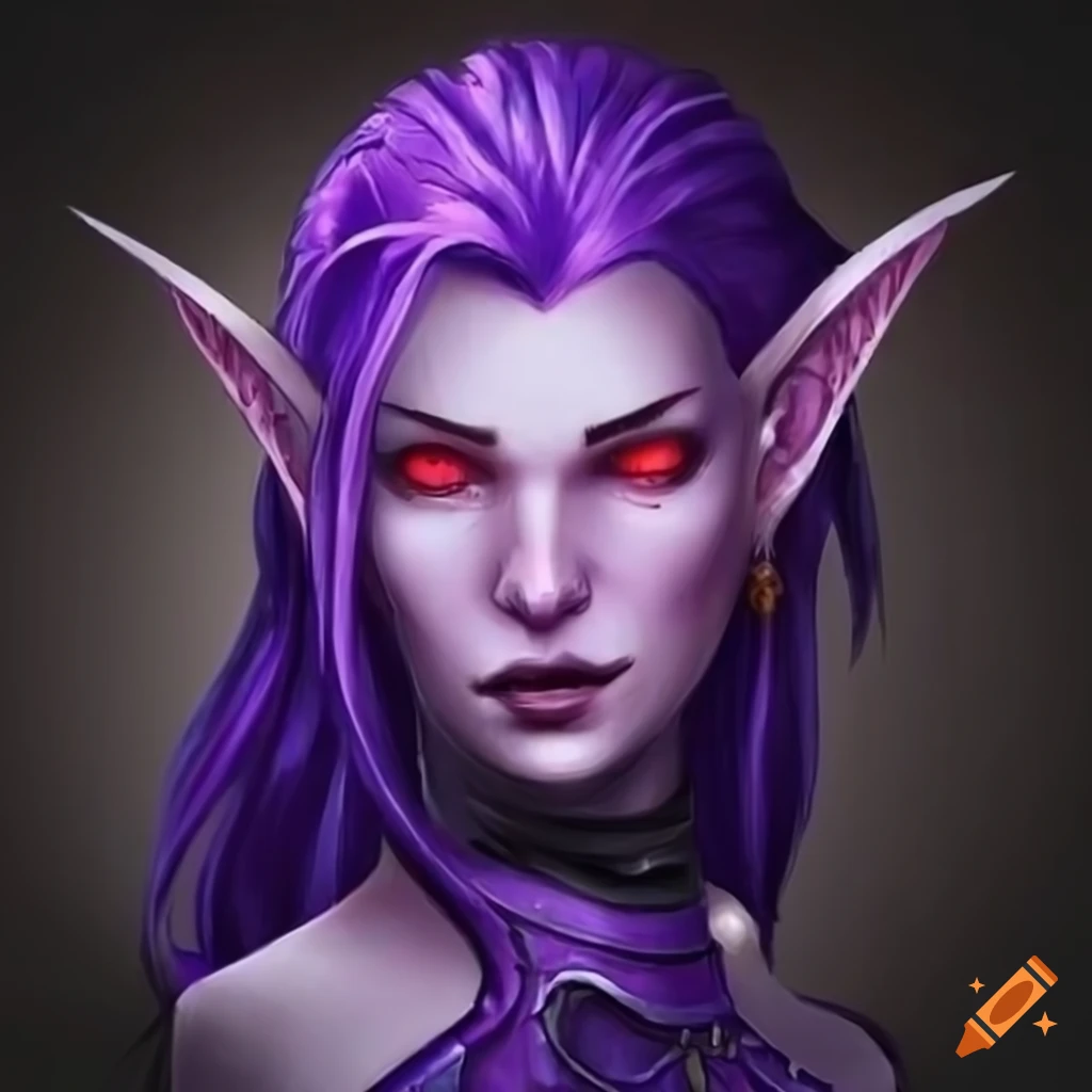 Night elf female - shadow priest - purple hair - purple skin - red eye ...