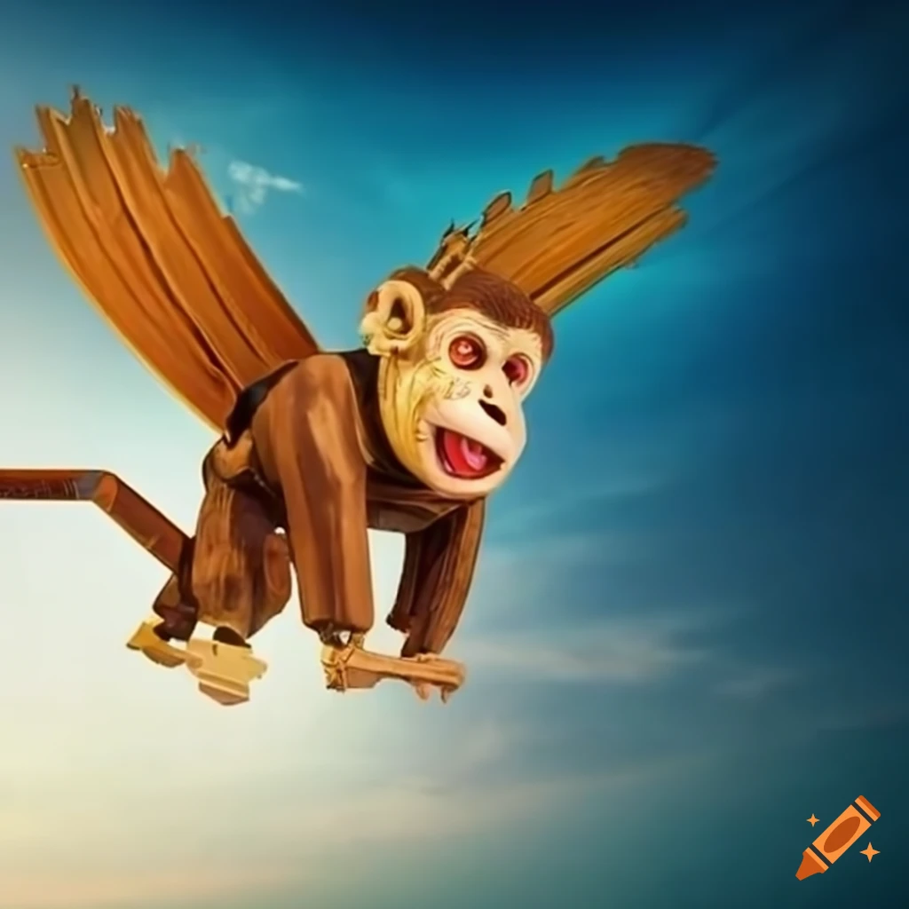 Mechanical flying monkey in mid-air, ready to soar through the skies on  Craiyon