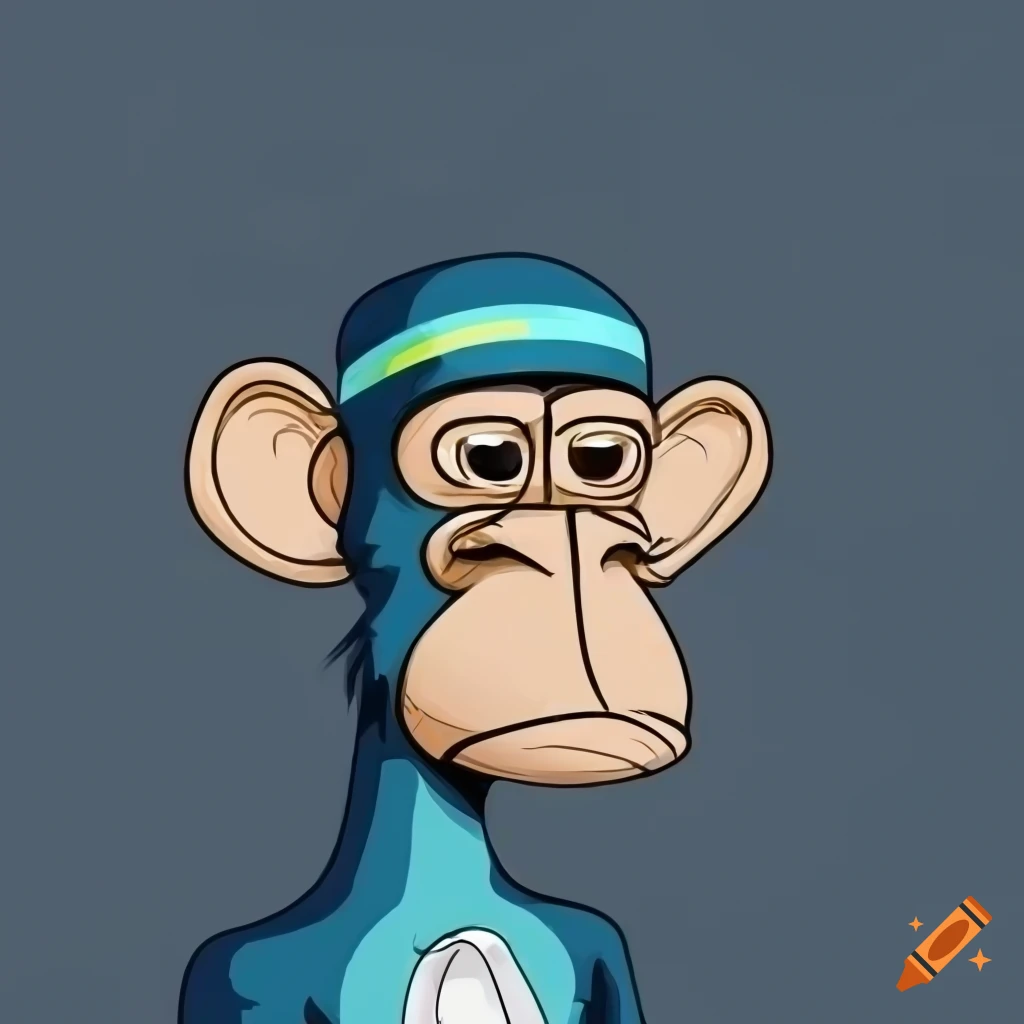 An illustration in the style of male nft bored ape with smile with  beautiful eyes to make avatar in social networks and avatar in crypto and  business business on Craiyon