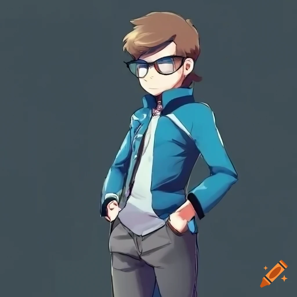 Pokemon trainer. boy age 12. short brown hair. black glasses. pokemon style  on Craiyon