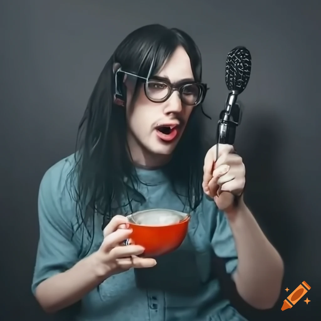 Male streamer in his 30s with long black hair, glasses, and pale skin