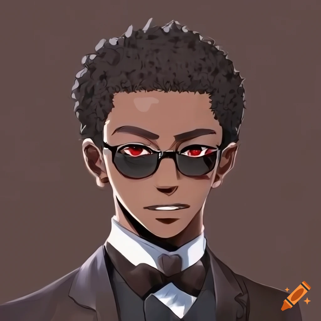 Black anime guy with glasses