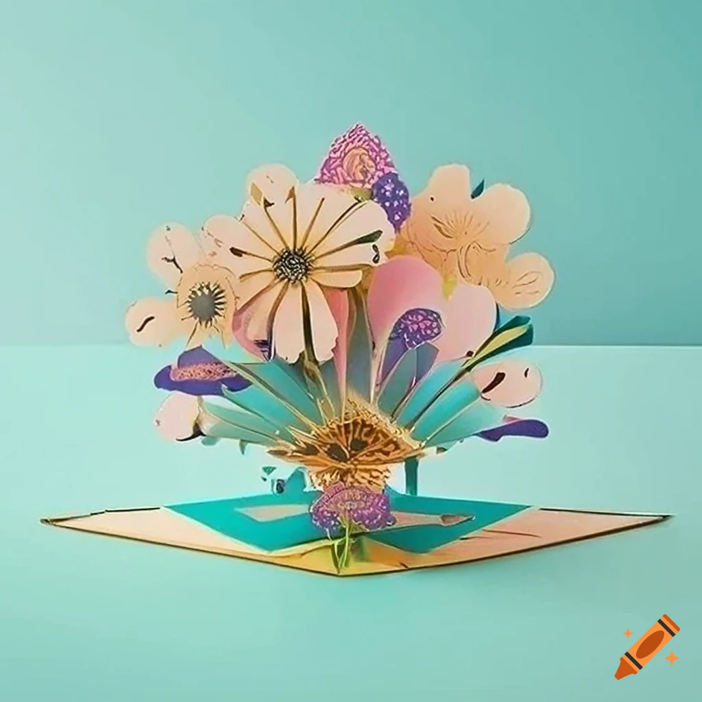 This popup card features a heartwarming and sentimental design with a bouquet of flowers that