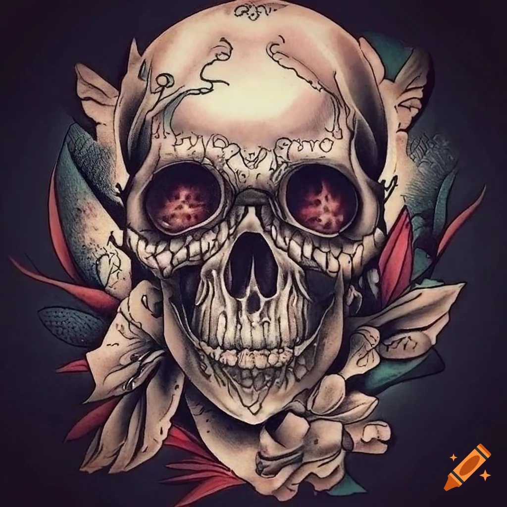 neo traditional skull tattoo design