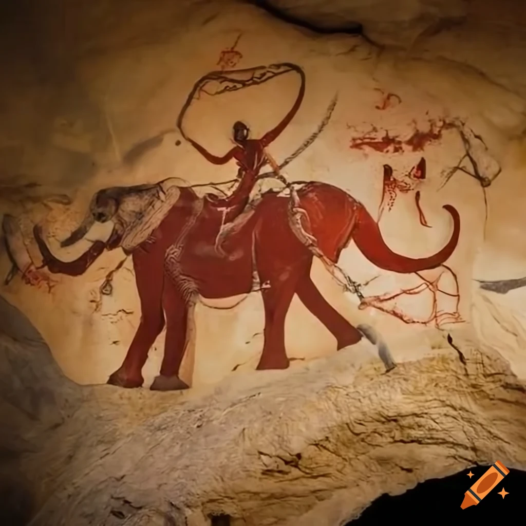 Cave painting rider on elephant on Craiyon