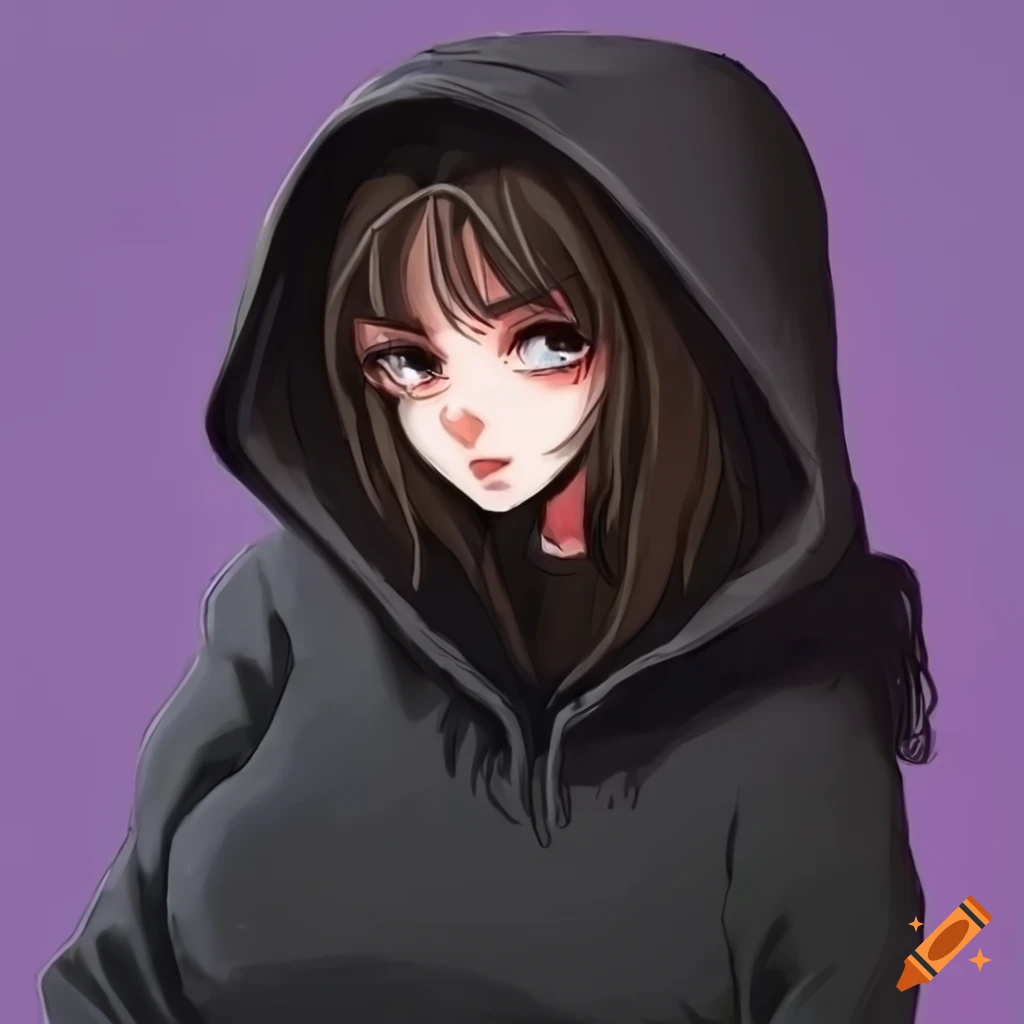 Doomer girl wearing a black hoodie