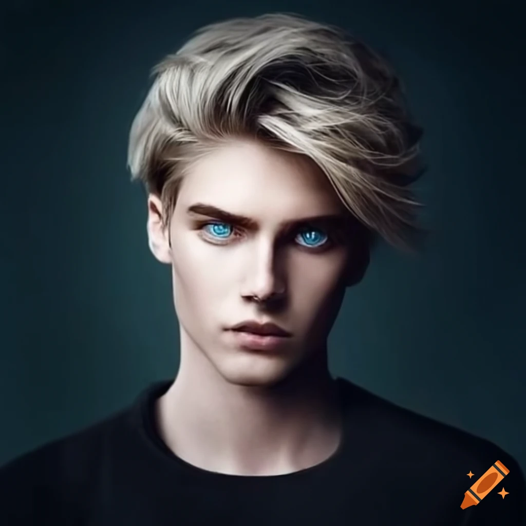 Hombre ruso, ojos azules, cabello rubio