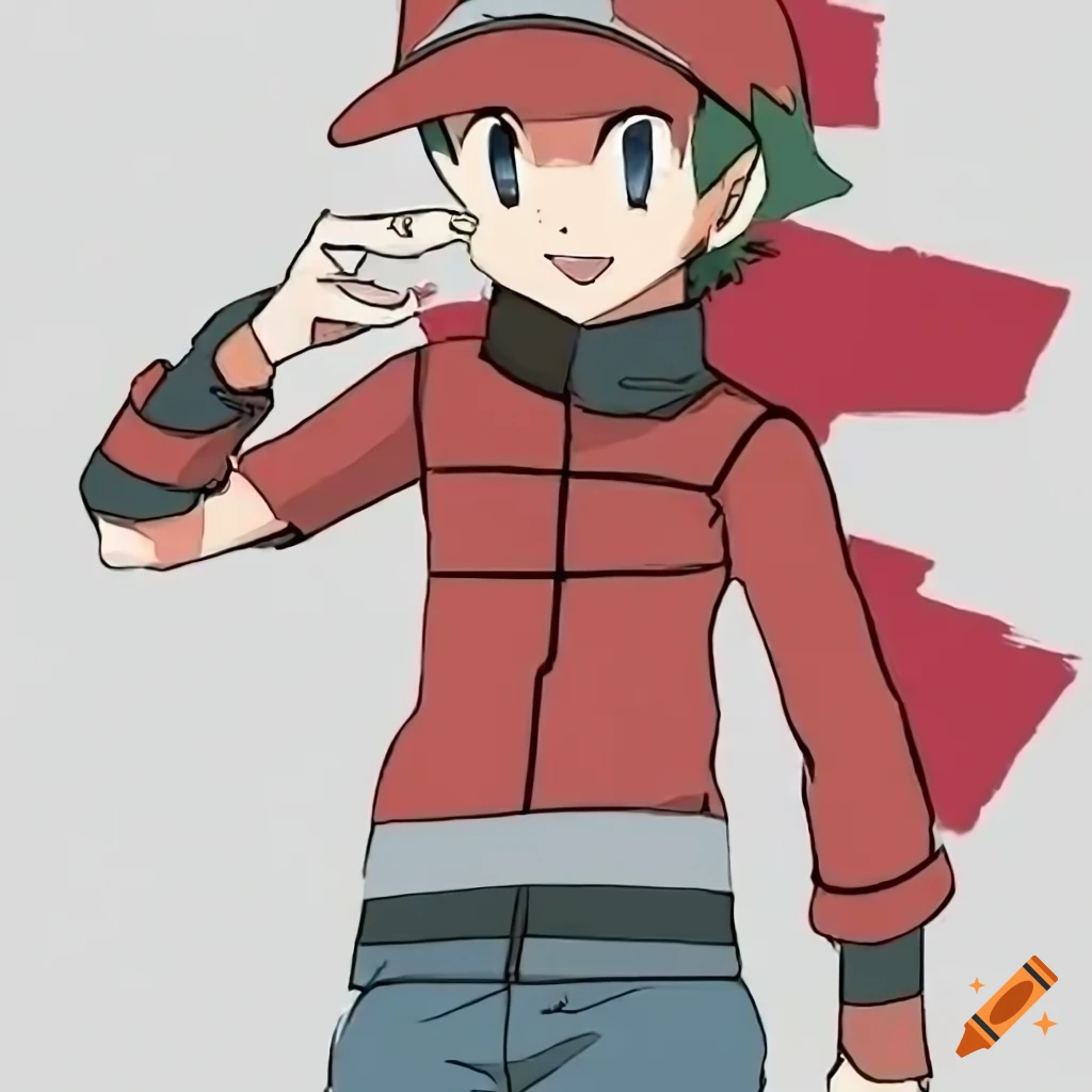 Red trainer pokemon pose white background