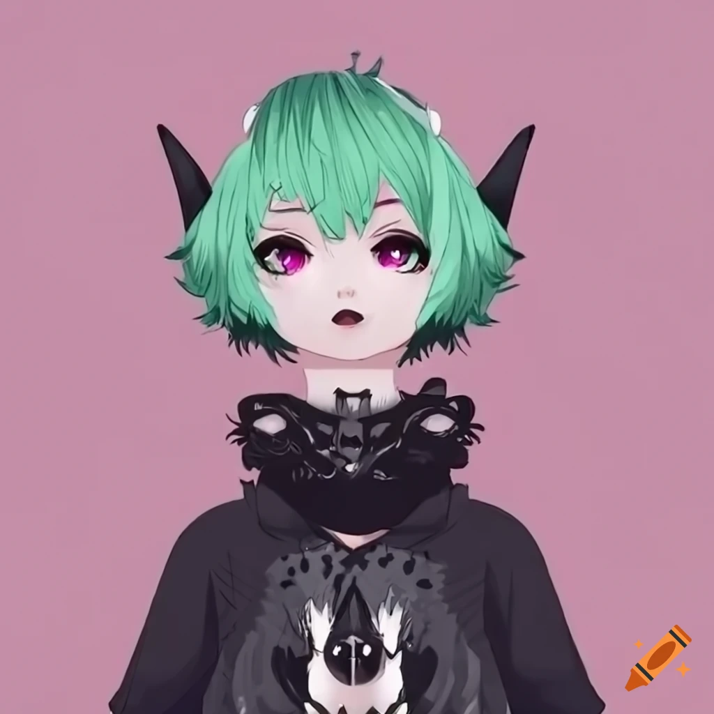 Vtuber raccoon girl model with green and short hair, style her cyber ...