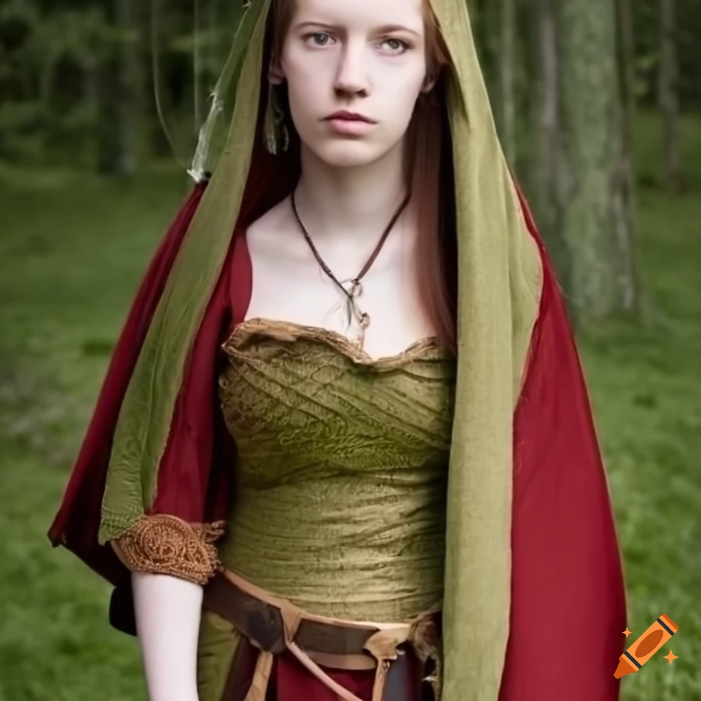 A young woman wearing traditional medieval celtic attire
