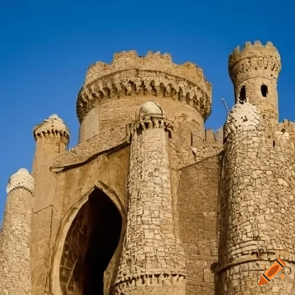An arabdesigned castle topped with two towers