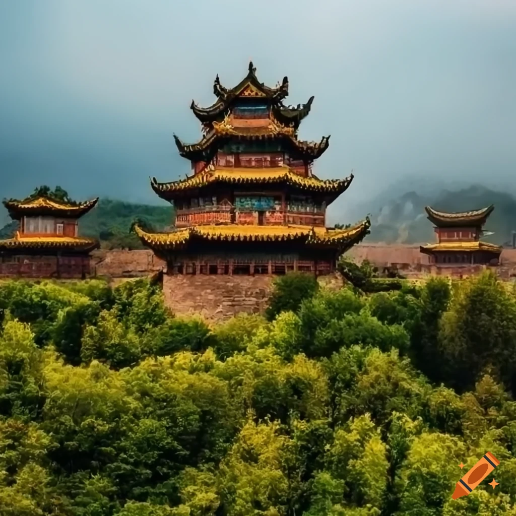 Ancient chinese kingdom, lots of stone towers, castles, and houses ...