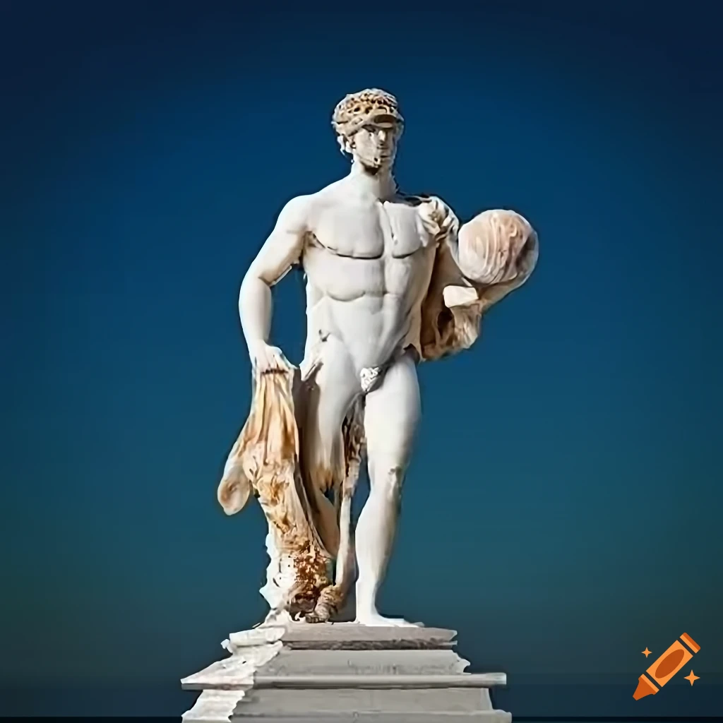 Mythological god adonis standing on top of a sea shell in a classical pose.  png no background on Craiyon