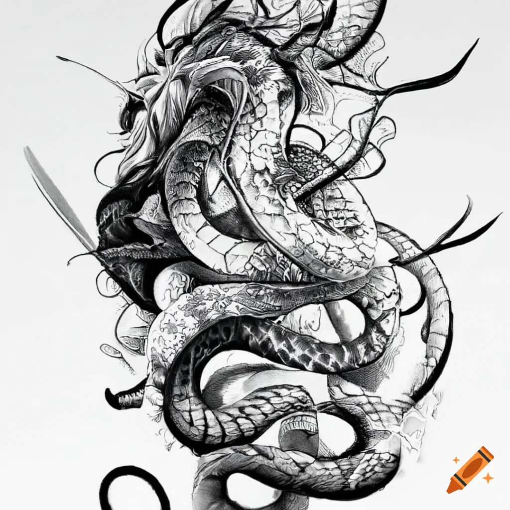 Premium Vector | Tattoo art snake and skull pattern drawing and sketch  black and white