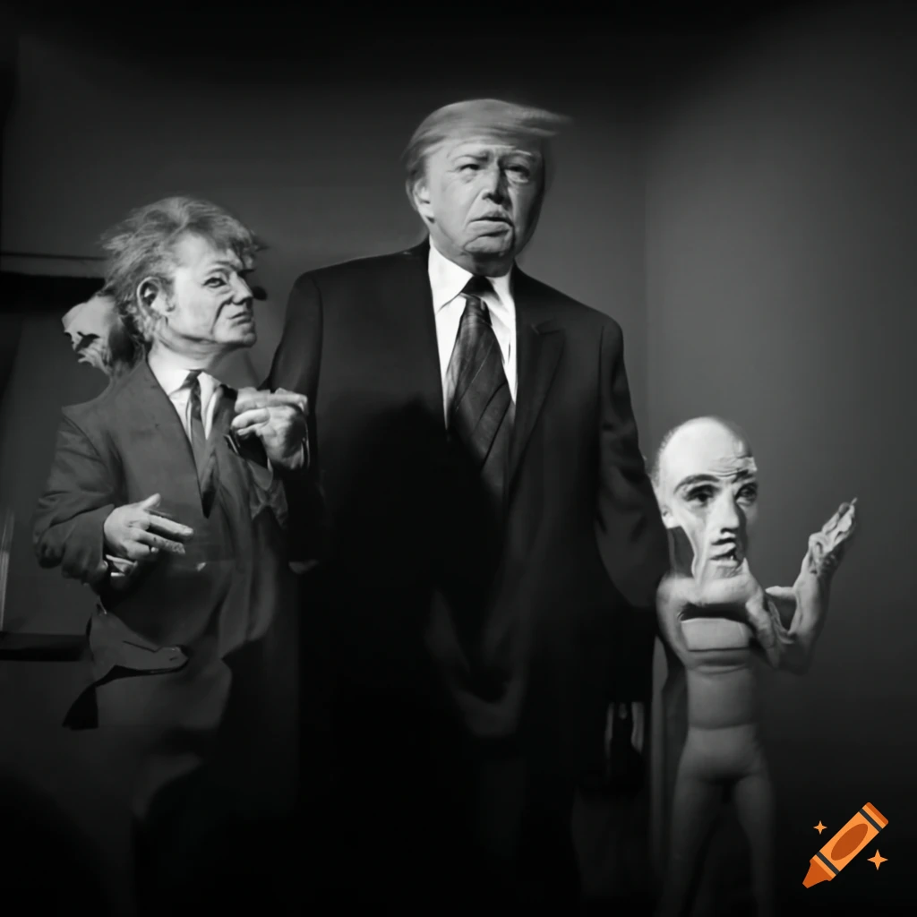 press conference photo depicting trump meeting aliens