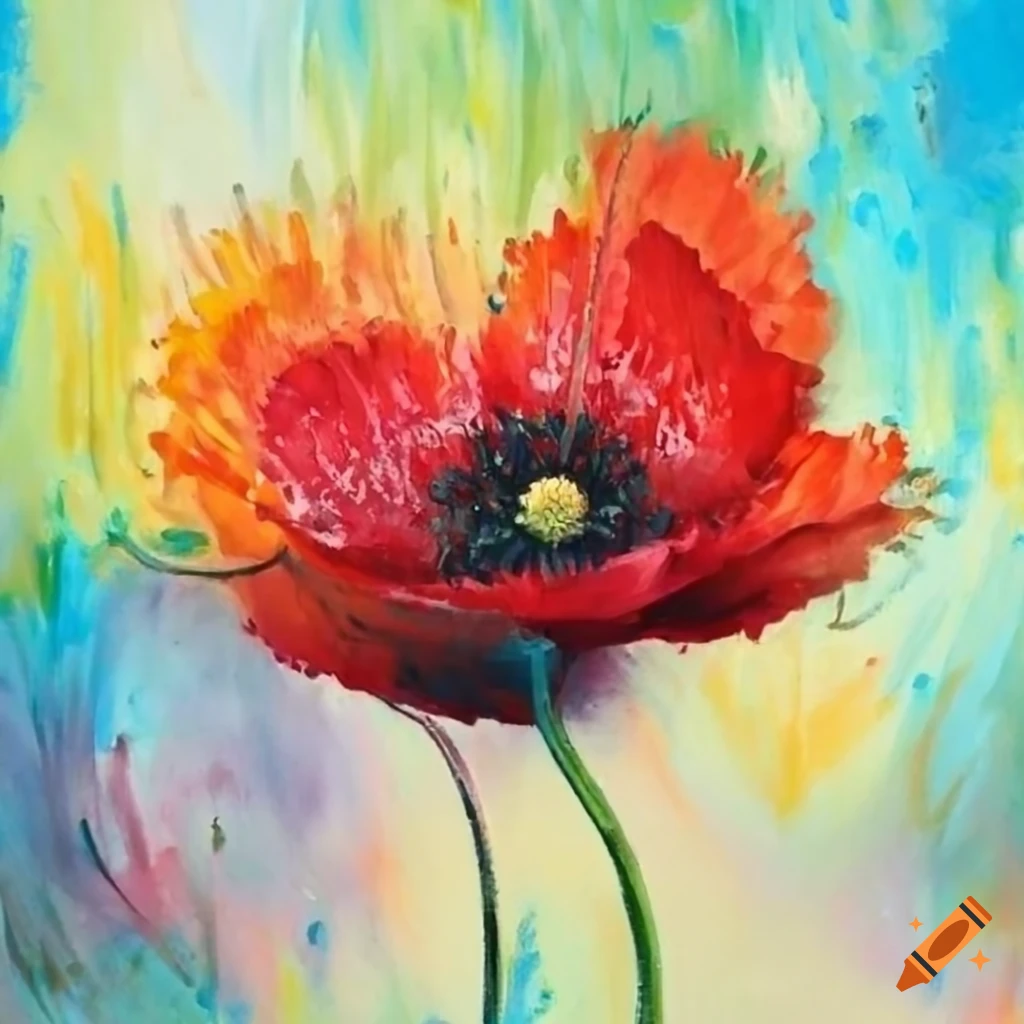 Oil pastel of poppy flowers, high definition