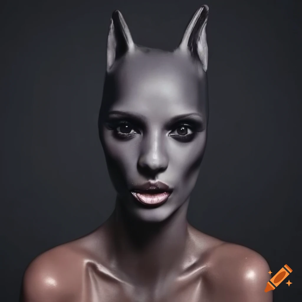 Dark grey latex kendall jenner face doberman head