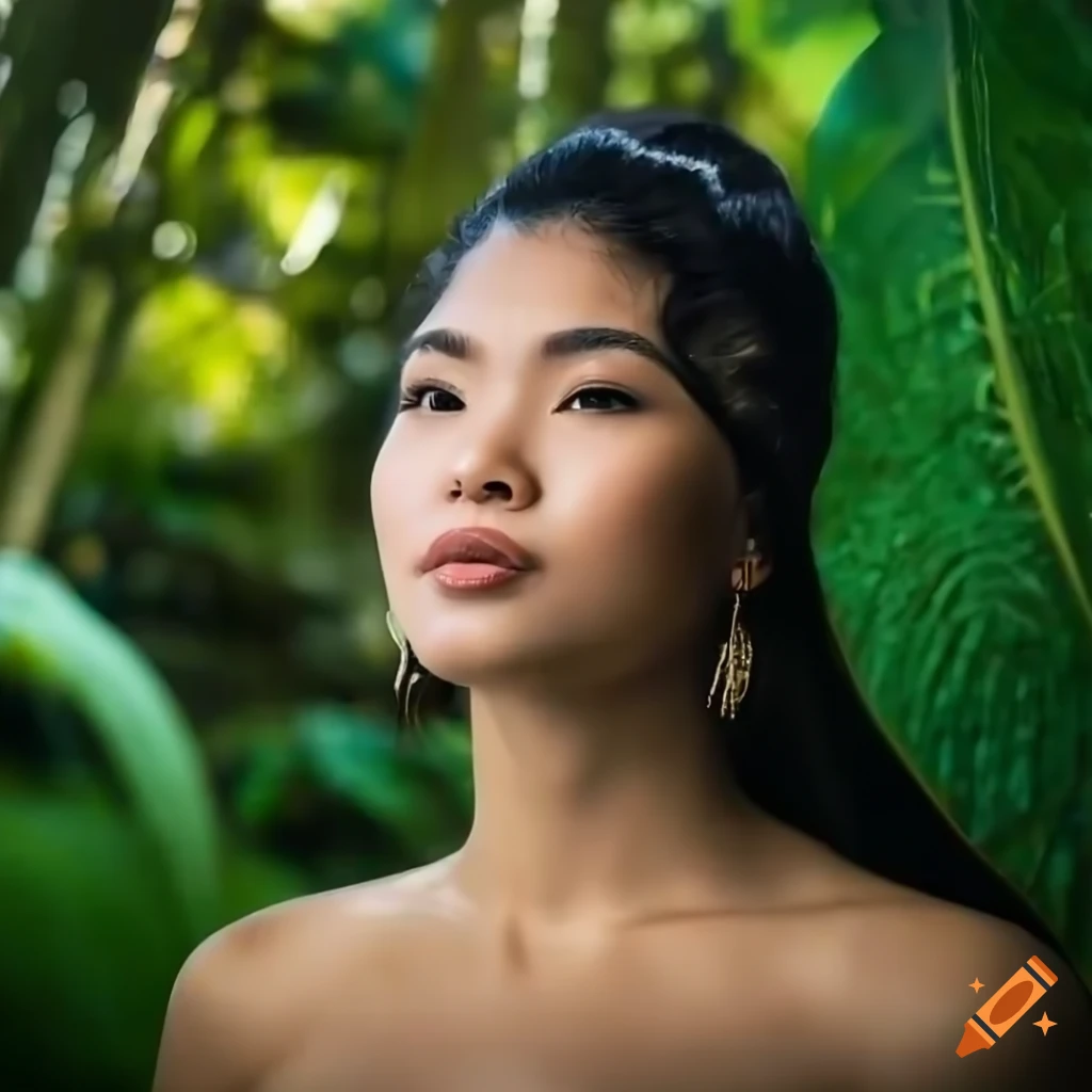 Beautiful native island girl posing in a beautiful lagoon with a