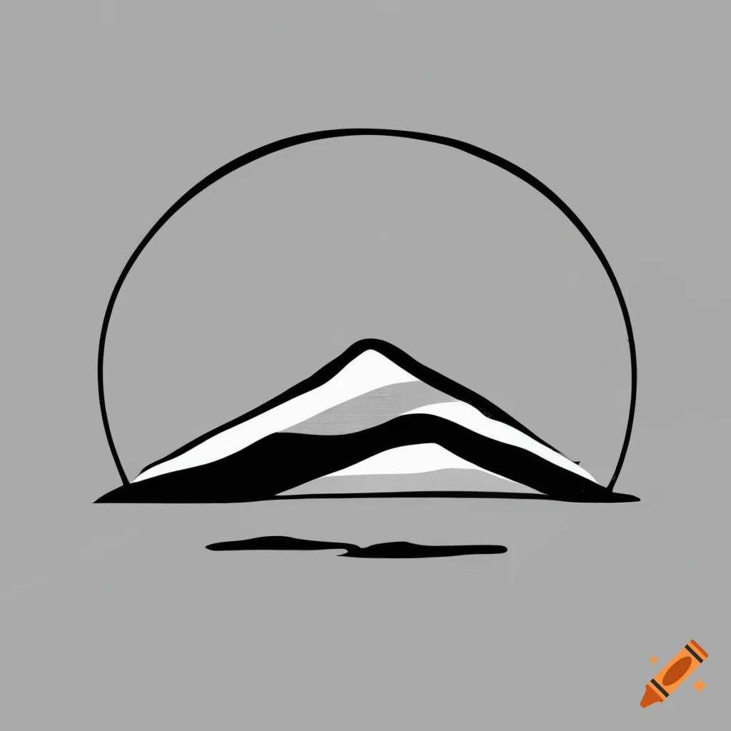 Minimalist black and white sketch of a valley lake logo