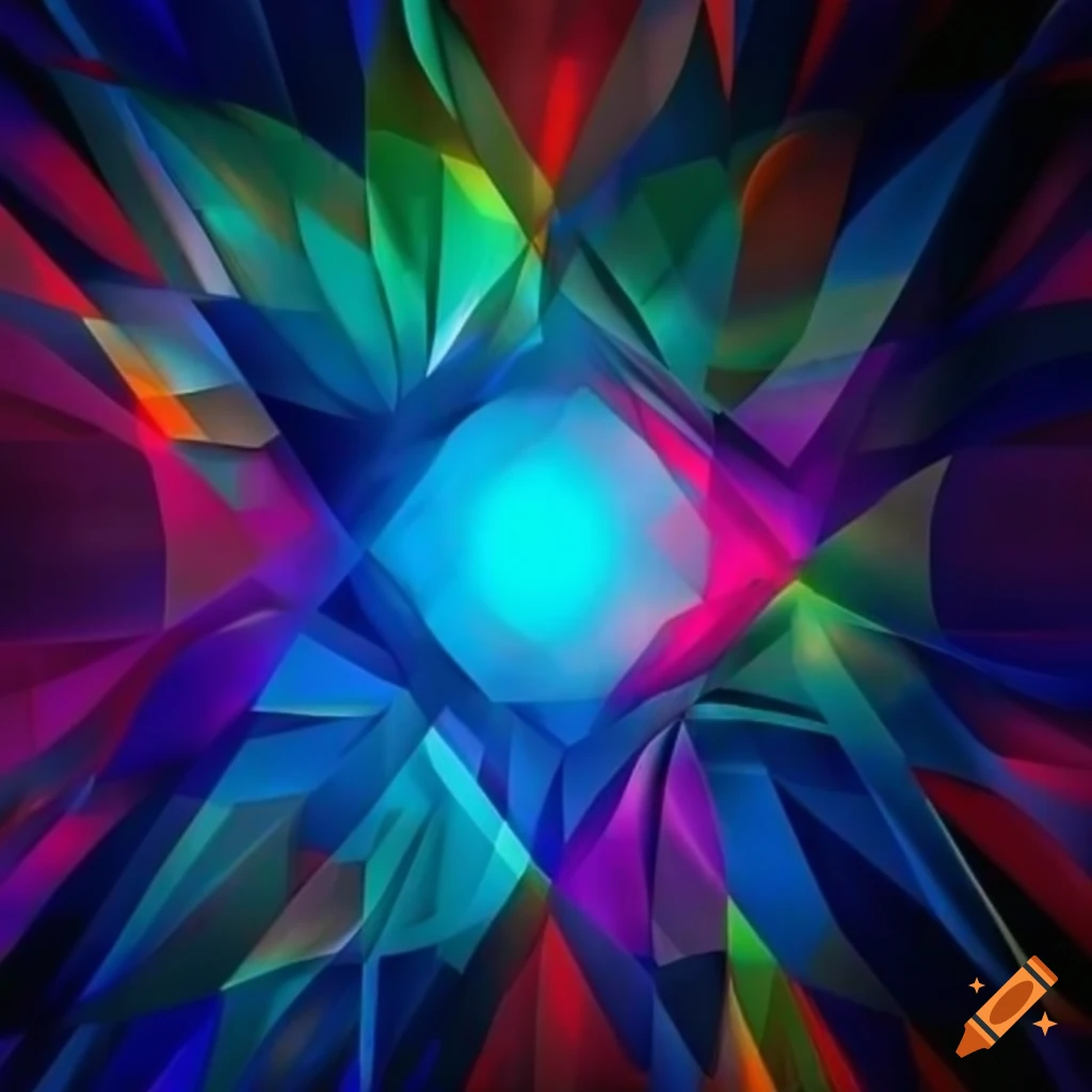 Abstract geometric artwork with vibrant colors and dynamic patterns