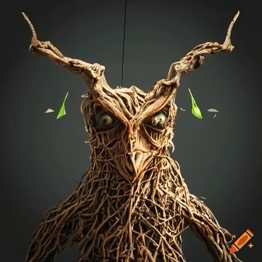 A creature made of branches holding a bow and arrows