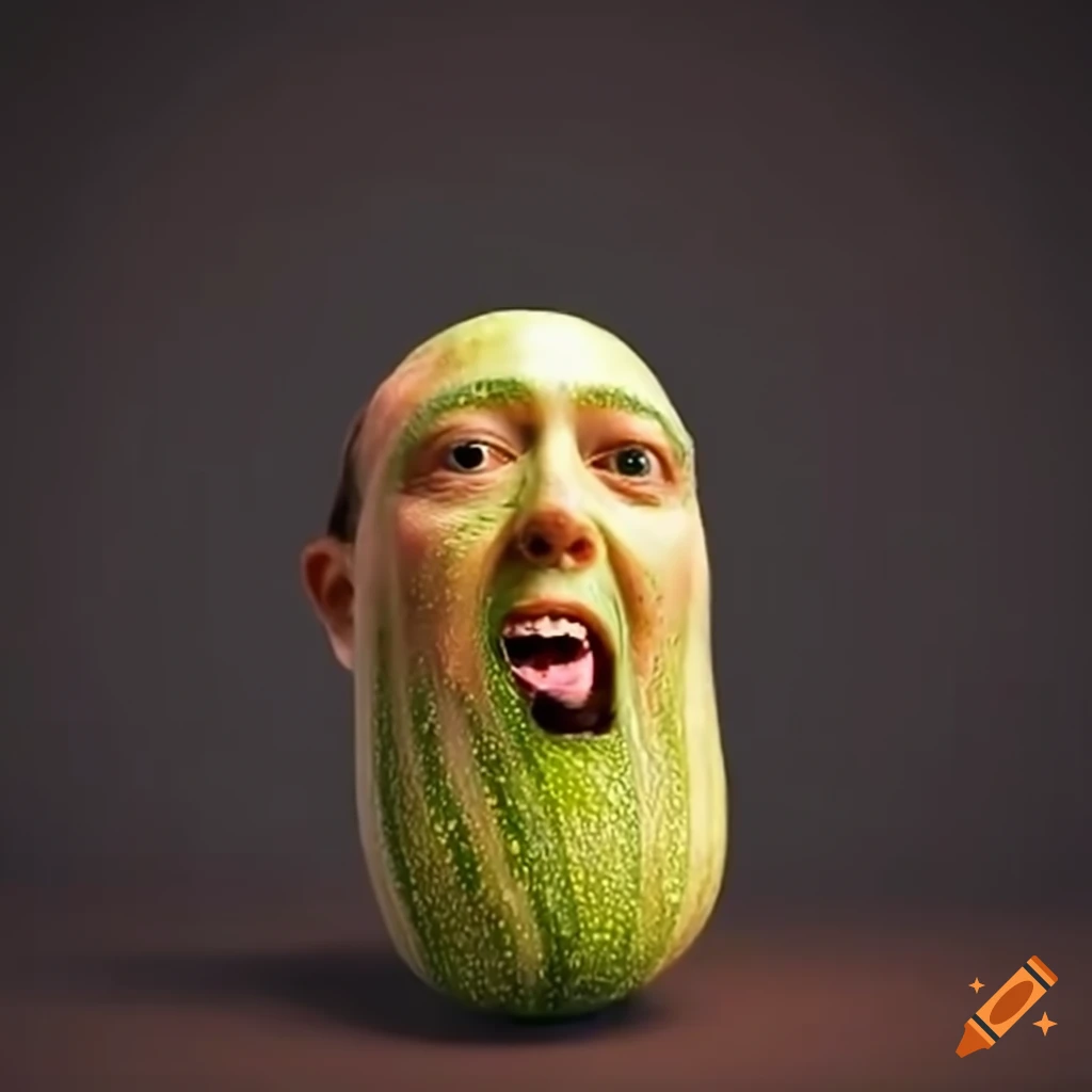 A walking zucchini with mark zuckerberg for a face