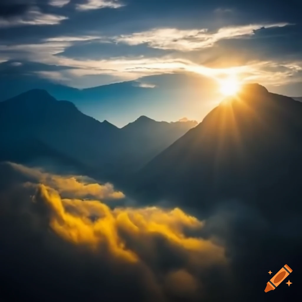 Mountain range in the sun with clouds
