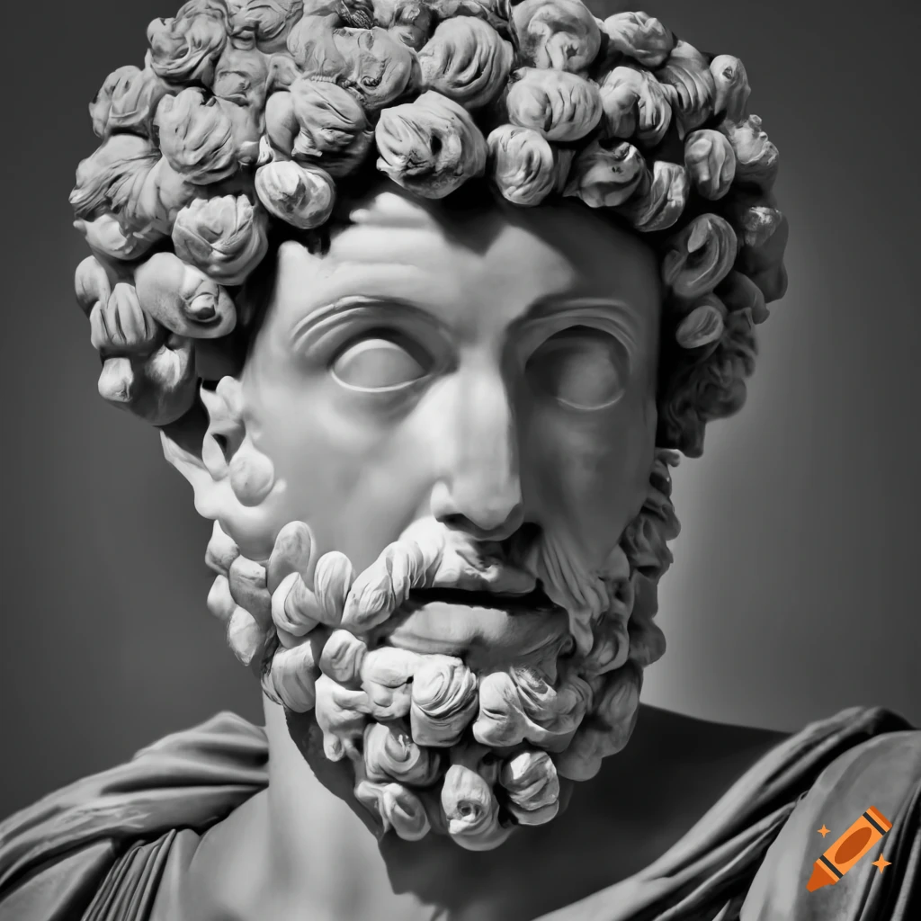 A portrait of the stoic marcus aurelius in black and white 16:9 ratio ...