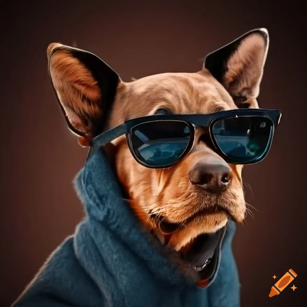 A style dog with sunglasses at the moderm cafe on Craiyon