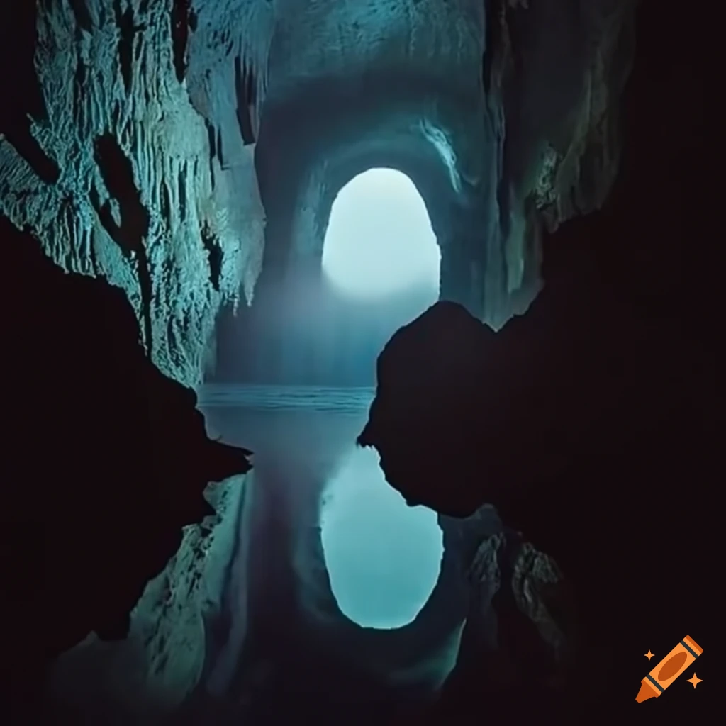 A mysterious underground cavern with stunning rock formations