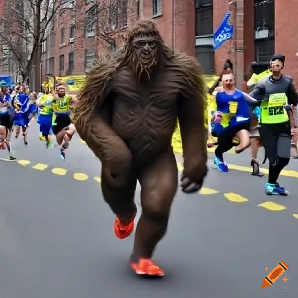 Bigfoot running the Boston marathon