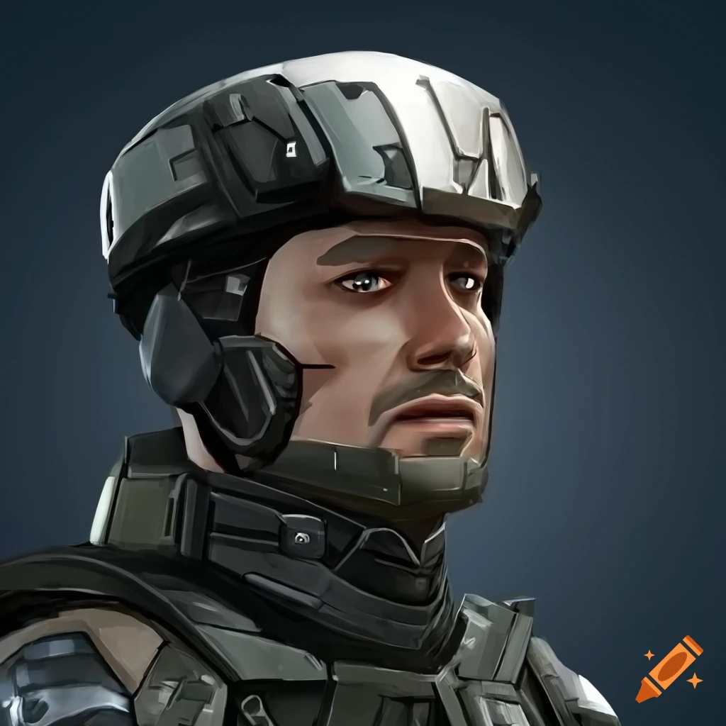 Human, futuristic soldier with helmet, friendly eyes, normal, human ...