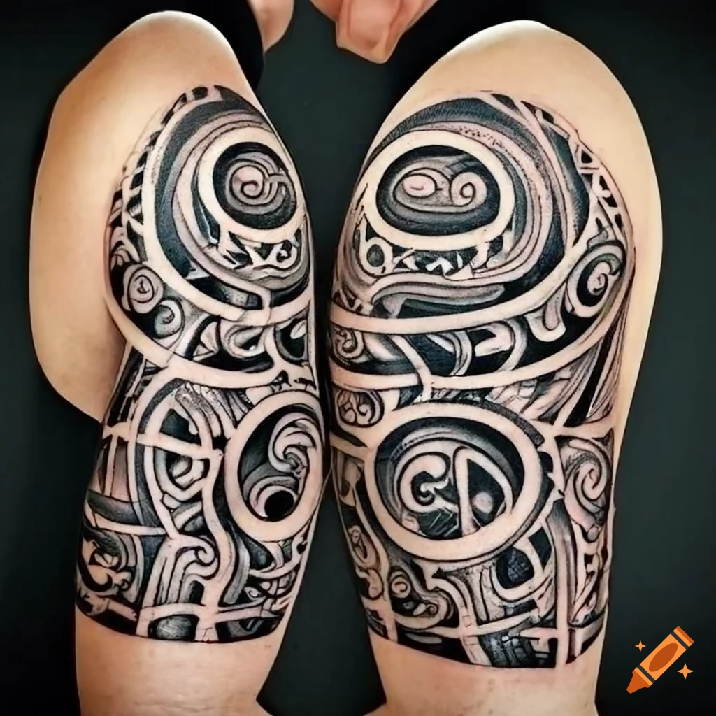 Tribal swirl half sleeve tattoo stencil on Craiyon