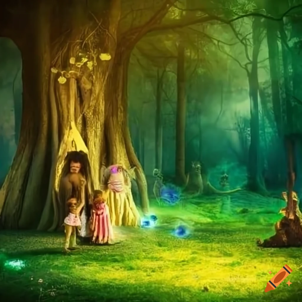 Image depicting an enchanted forest with mystical creatures on Craiyon