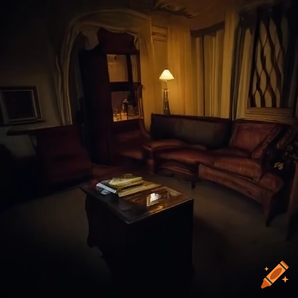 A dark living room with a detective in it on Craiyon