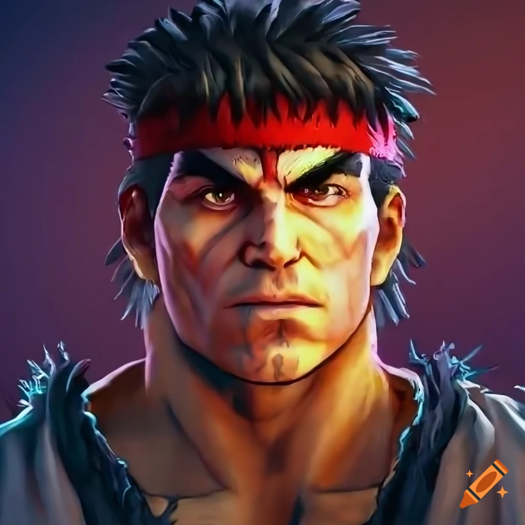 Evil ryu in the style of street fighter 6, realiatic portrait