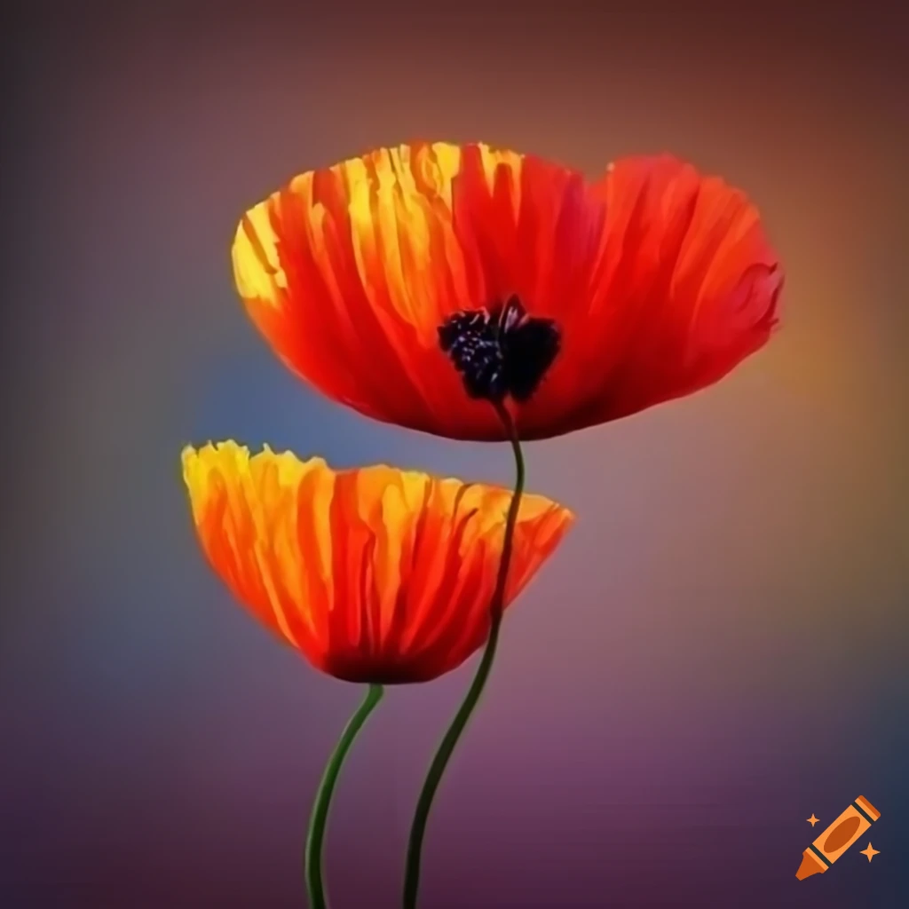 Oil pastel of poppy flowers, high definition