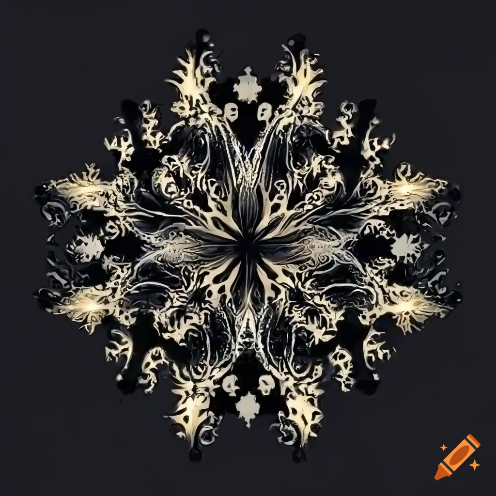 Gold and silver snowflake, symmetrical, floral, transparent background, hd  on Craiyon