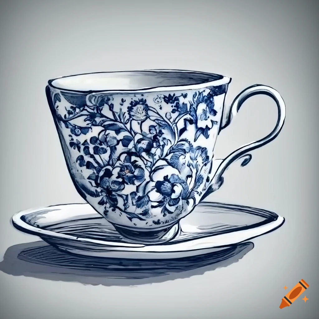 Winston Porter Tea Cup With Flower Sketch On Canvas Print | Wayfair