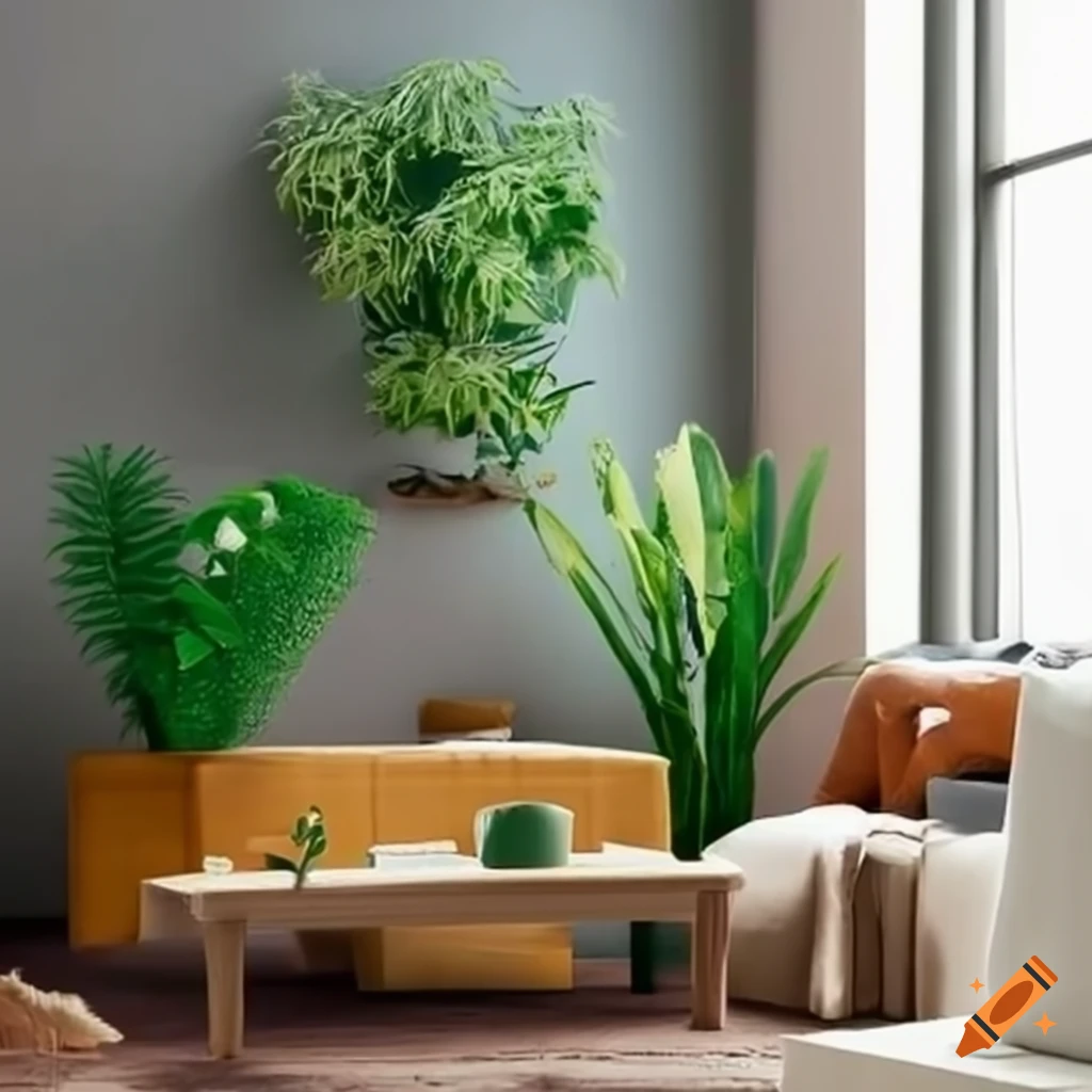Trendy decoration with artificial plants on a beautiful living room