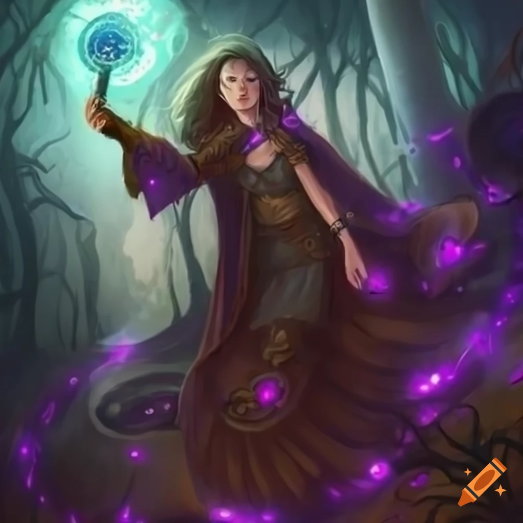 Fantasy art style, a wizard uses magic to stop time