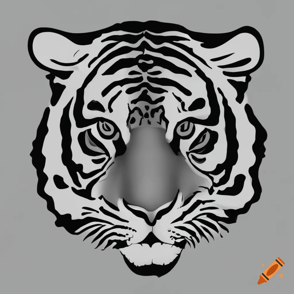 tiger face black and white simple