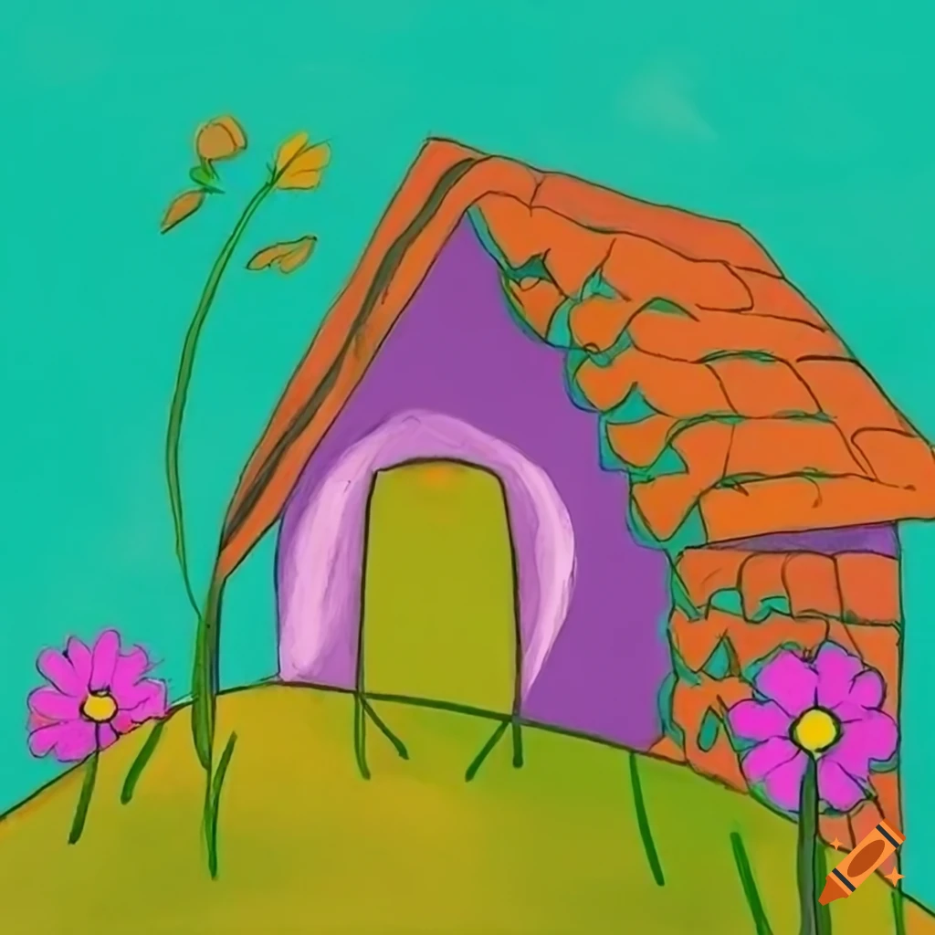 Kids drawing of new house on nature background Vector Image