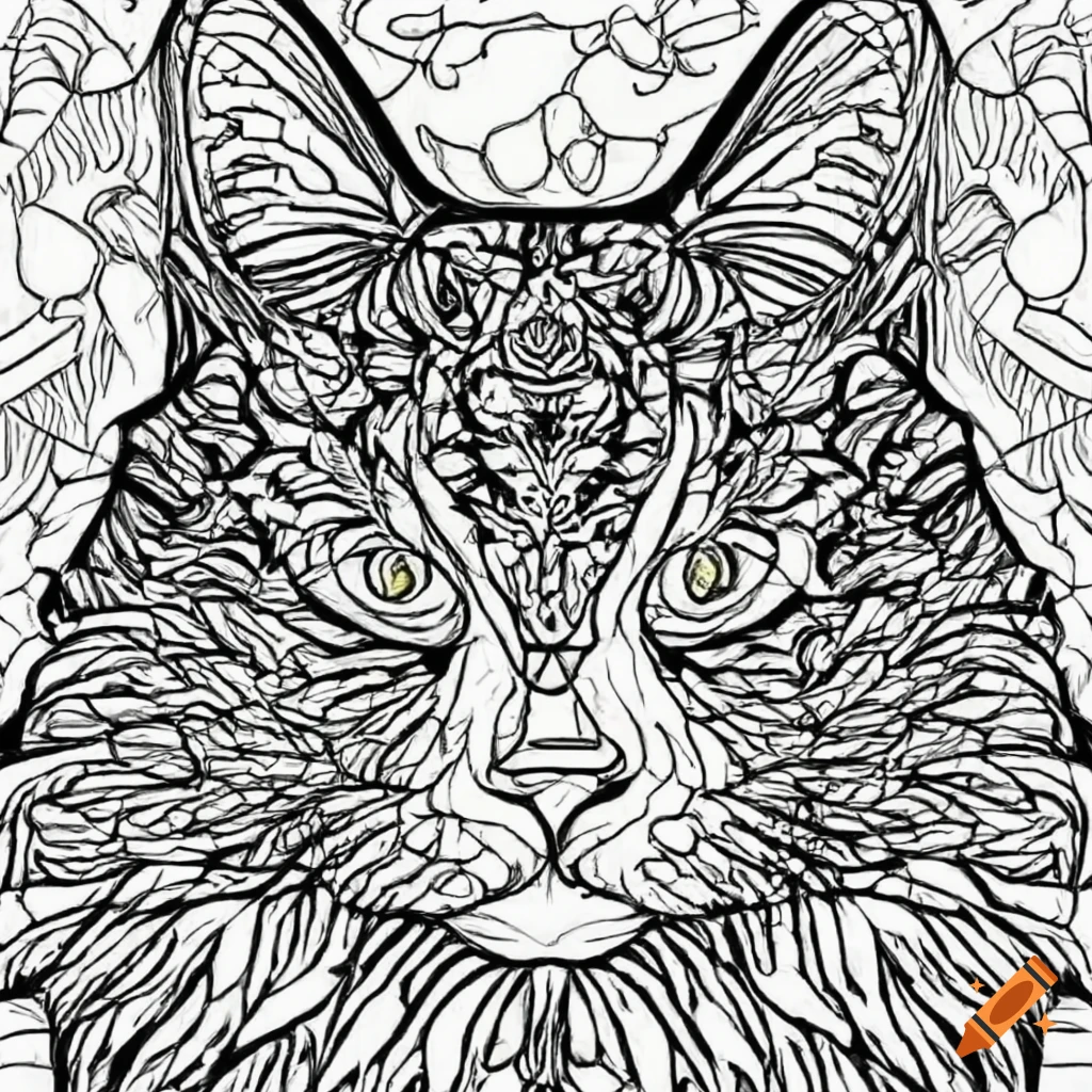 Cat-style coloring book pages for adults, outline art, centered, white  background, drawing on Craiyon