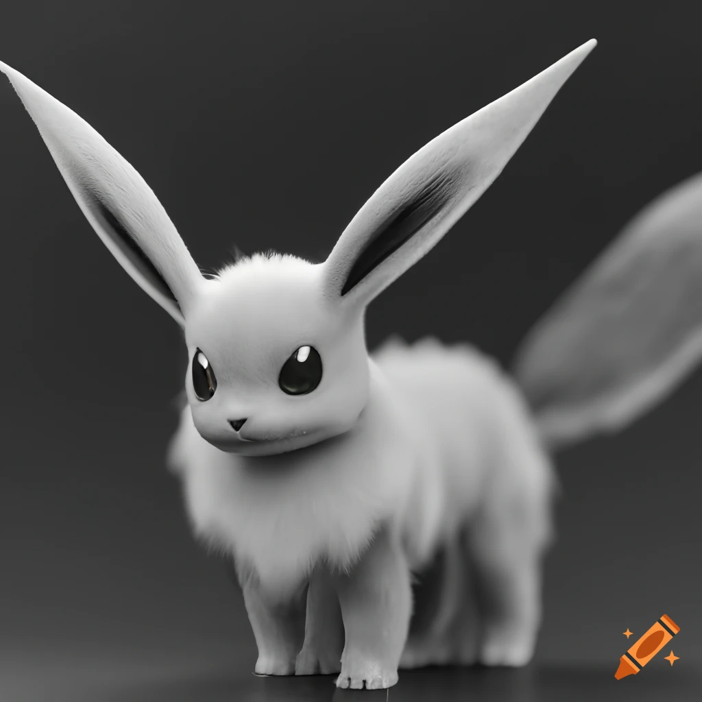 Cute realistic eevee pokémon creature, adorable face, macro, high  resolution, grayscale, stunning 3d render