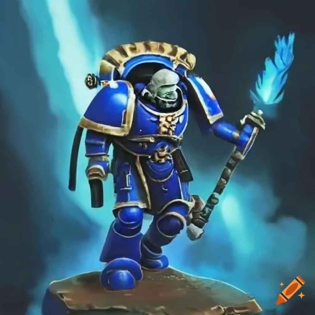 Aztec blue sorcerer space marine on Craiyon